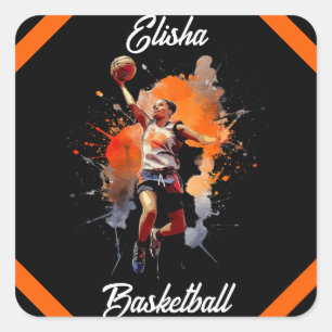 Girls Basketball Wasserfarbe Personalisiert Quadratischer Aufkleber