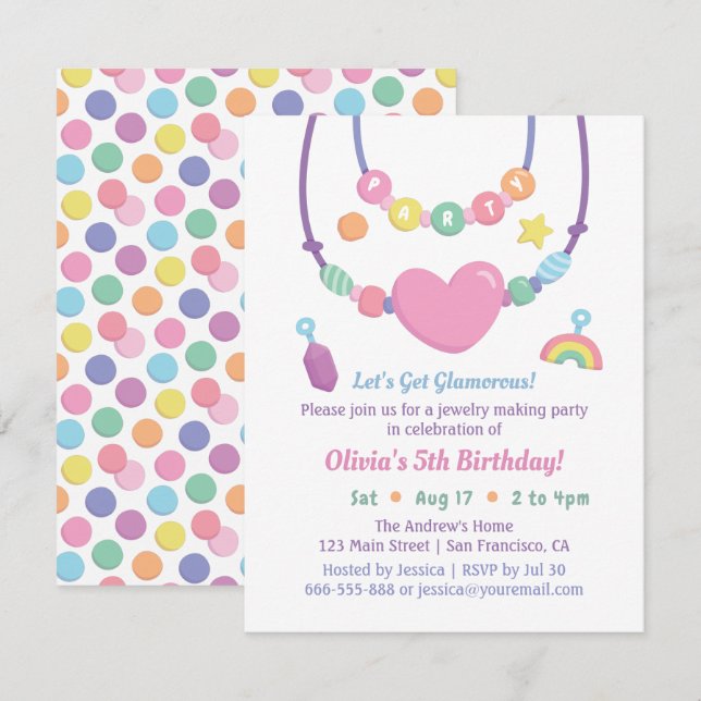 Girls Beads und Schmuck machen Party Einladungen (Vorne/Hinten)