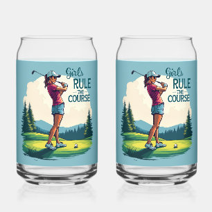 Girls beherrschen den Kurs Retro-Golf-Illustration Dosenglas