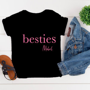 Girls Besties Black Pink Heart T - Shirt