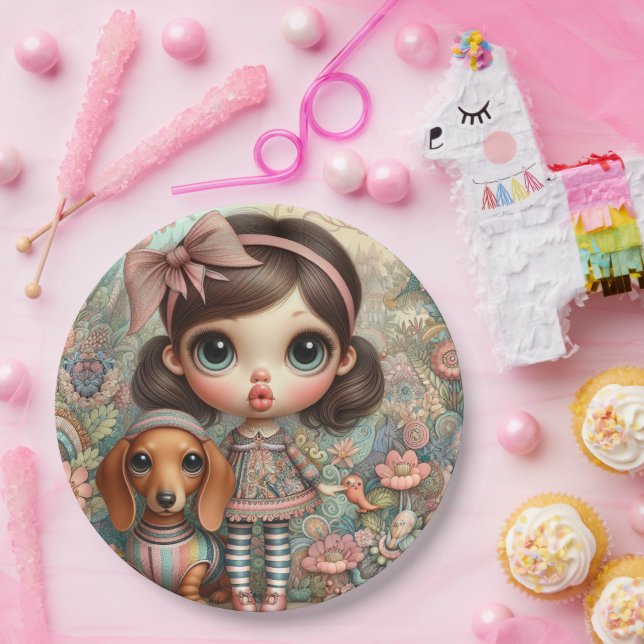 Girl's Big Eyes Dackel Party Paper Teller (Party)