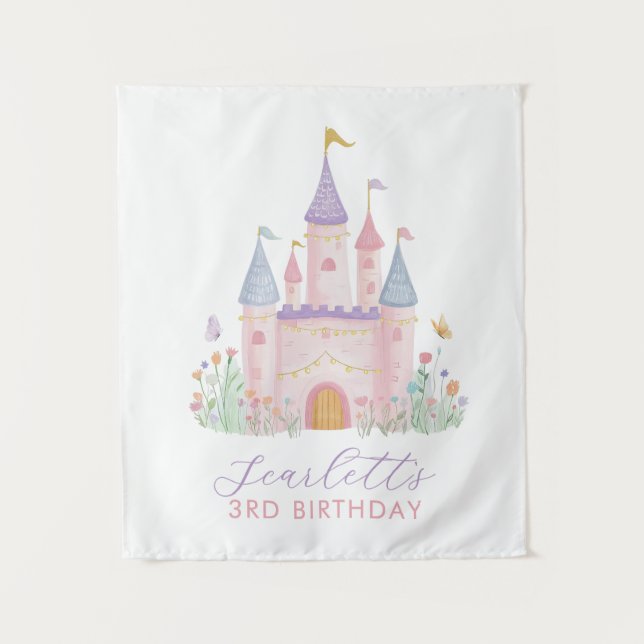 Girls Birthday Backdrop Princess Party Castle Wandteppich (Vorderseite)