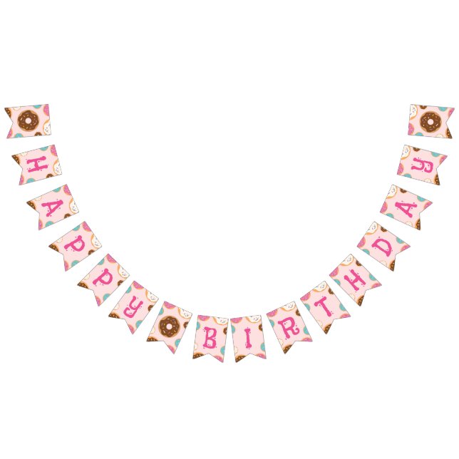 Girl's Birthday Donut Party - Party Flag Bunting Wimpelkette (Alle)