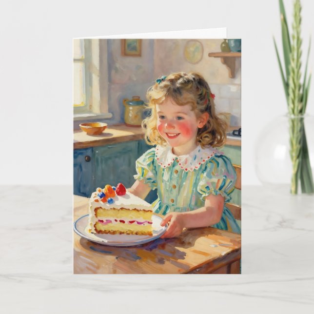 Girl's Birthday | Flowers and Cake Karte (Vorderseite)