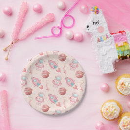 Girls Birthday Kids Pink Astronaut Pappteller