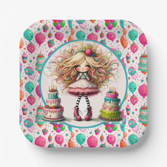 Girls Birthday  Pappteller (Vorderseite)