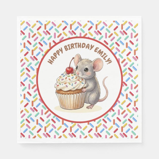 Girl's Birthday Party | Mouse & Cupcake   Serviette (Vorderseite)