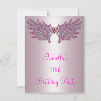 Girls Birthday Pink & Blue Jewel Angel Wings Einladung