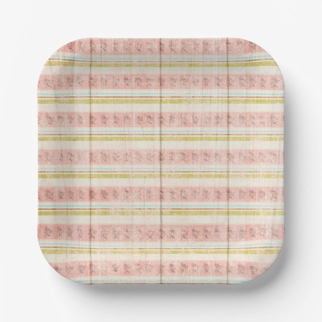 Girl's Birthday Pink Stripe Hütte Chic Tea Party Pappteller (Vorderseite)
