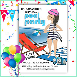 Girl's Birthday Pool Party Lassen Sie uns einladen Einladung