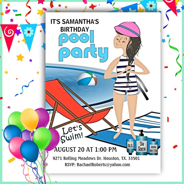 Girl's Birthday Pool Party Lassen Sie uns einladen Einladung (Von Creator hochgeladen)