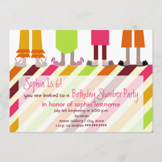 Girls Birthday Slumber Party Sleepover Stripes Einladung