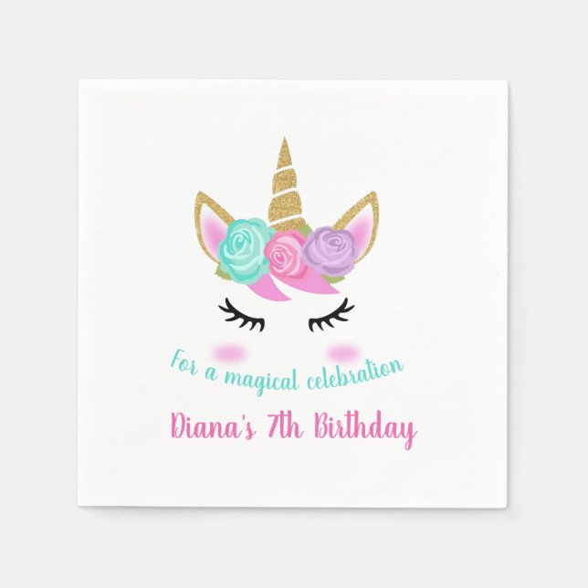 Girl's Birthday Unicorn Thema Serviette (Vorderseite)