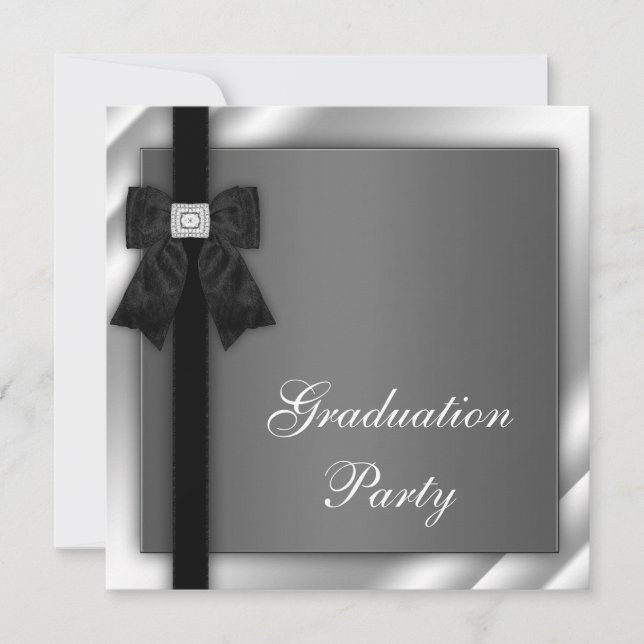 Girls Black and White Graduation Party Einladung (Vorderseite)