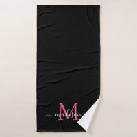 Girls Black Magenta Hot Pink Monogramme Nom du scr