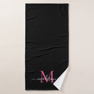 Girls Black Magenta Hot Pink Monogramme Nom du scr