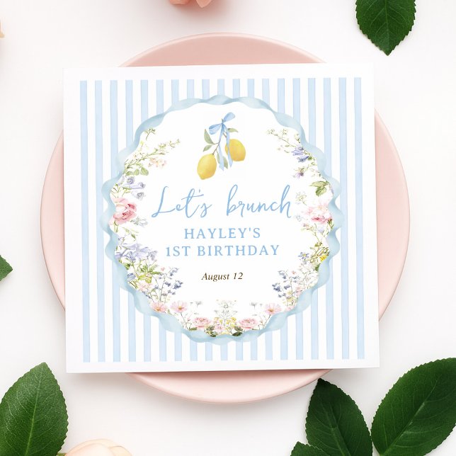 Girls Blue Bow Lemon Floral Serviette (Von Creator hochgeladen)