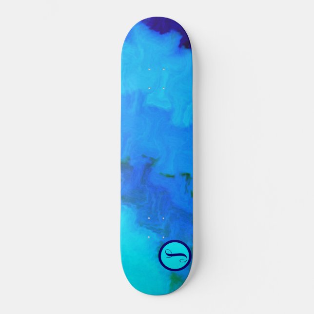 Girls Blue Gefärbte Krawatte Monogram Skateboard (Vorderseite)