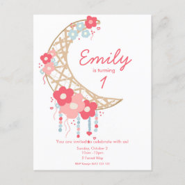 Girls Boho Moon Goddess Einladung zum Geburtstag Postkarte