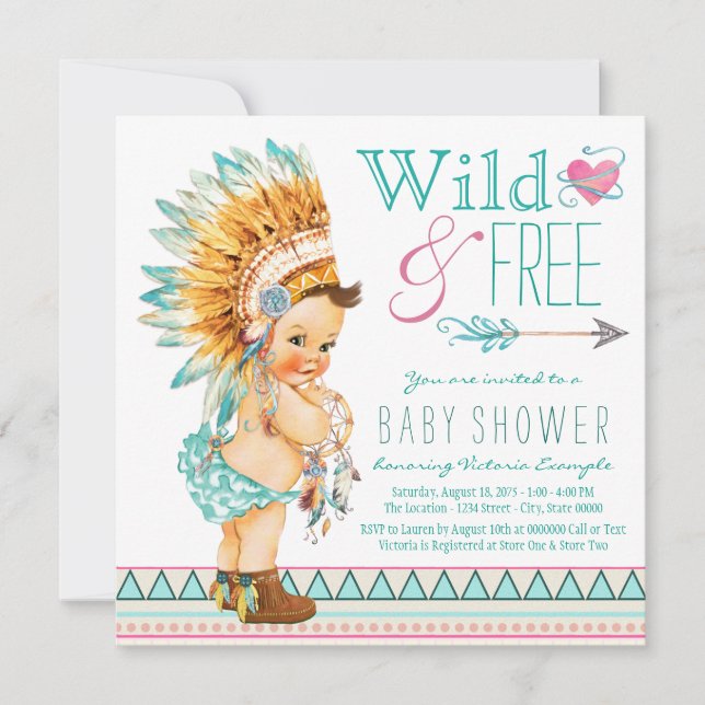 Girls Boho Tribal Baby Shower Einladung (Vorderseite)