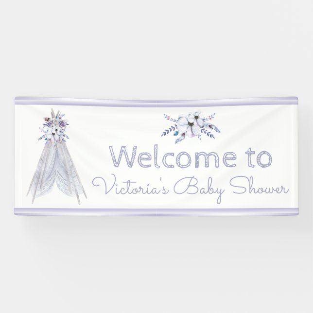 Girls Boho Tribal Teepee Baby Showbanner Banner (Horizontal)