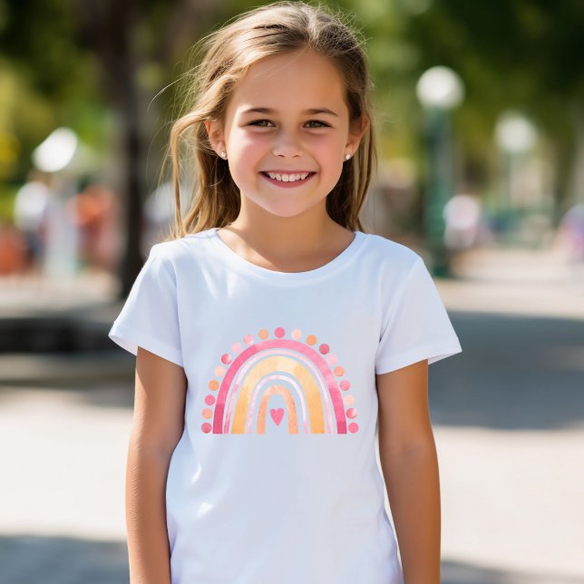 Girls Boho Wasserfarbe Regenbogen Herz in Pink T-Shirt (Von Creator hochgeladen)