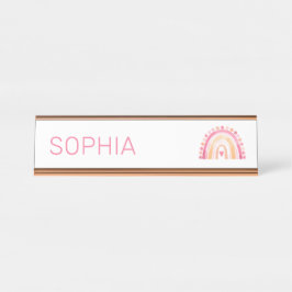 Girls Boho Wasserfarbe Regenbogen in rosa personal Schreibtischnamensplakette
