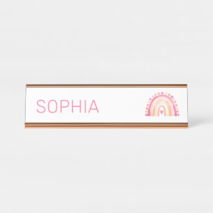 Girls Boho Wasserfarbe Regenbogen in rosa personal Schreibtischnamensplakette