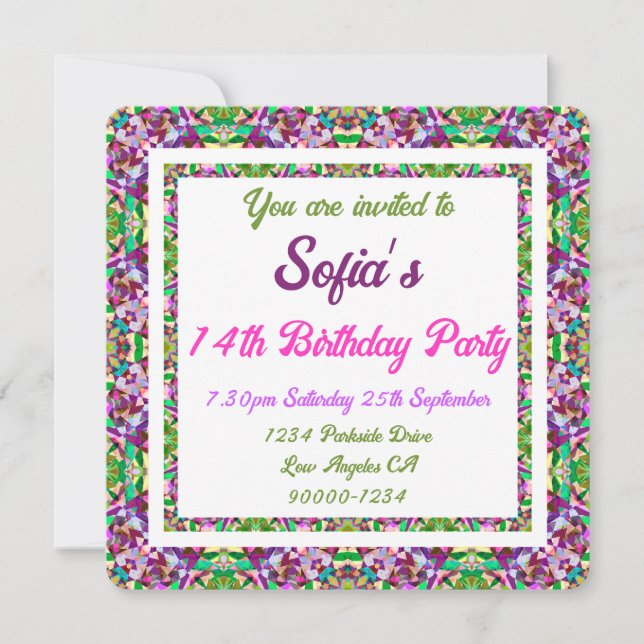Girl's Bold Fall Green Autumn Pink Birthday Einladung (Vorderseite)