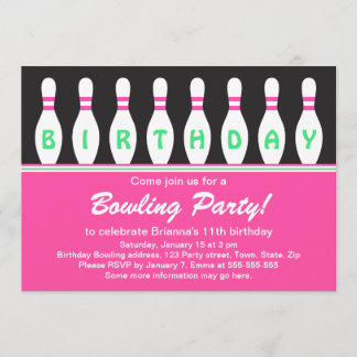 Girls Bowling Geburtstagsfeier mit Buttonen Einladung