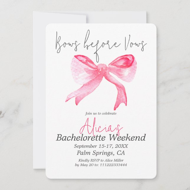 Girls Bows vor Vows Pink Junggeselinnen-Abschied Einladung (Vorderseite)