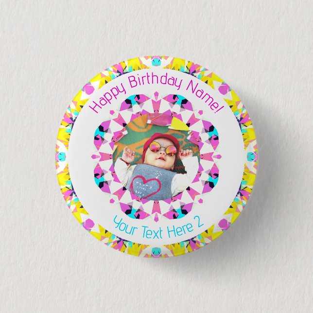 Girls Boys Happy Birthday Star Custom Age Foto Button (Vorderseite)