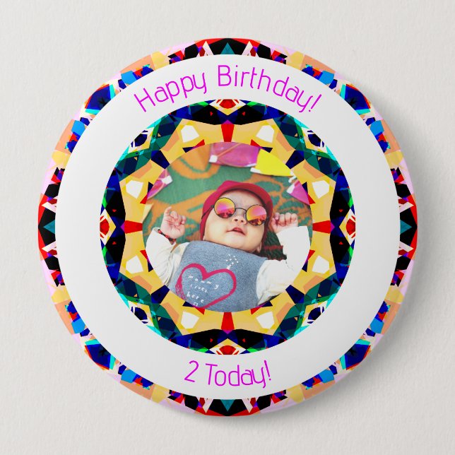 Girls Boys Happy Birthday Star Custom Age Foto Button (Vorderseite)