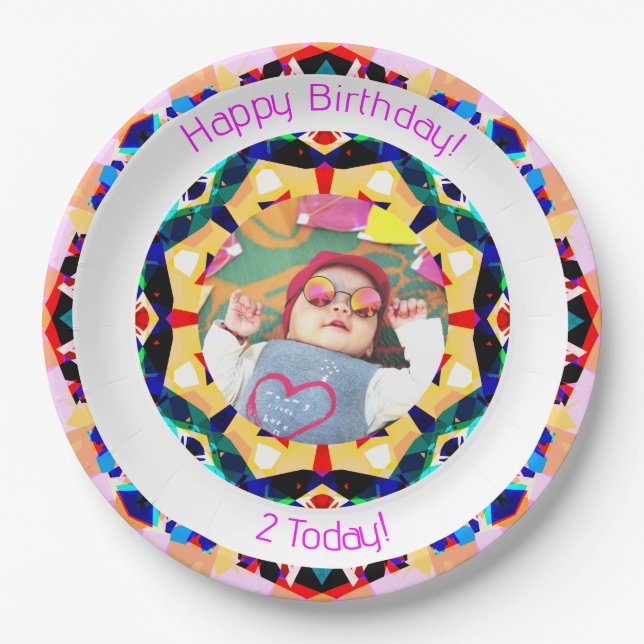 Girls Boys Happy Birthday Star Custom Age Foto Pappteller (Vorderseite)