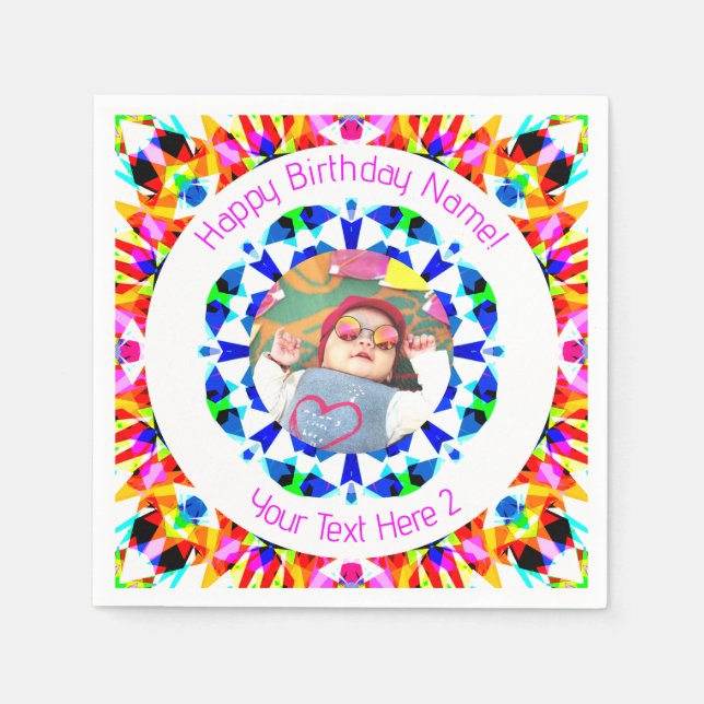 Girls Boys Happy Birthday Star Custom Age Foto Serviette (Vorderseite)