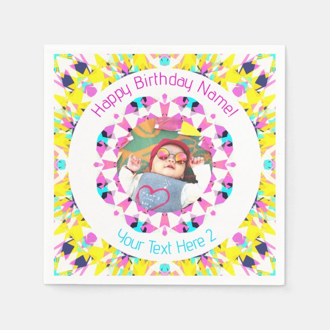 Girls Boys Happy Birthday Star Custom Age Foto Serviette (Vorderseite)