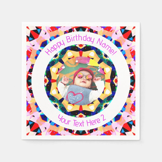 Girls Boys Happy Birthday Star Custom Age Foto Serviette (Vorderseite)