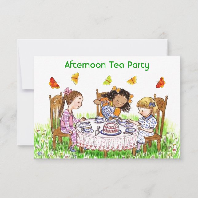 Girls & Butterflies Tea Party Garden Einladung (Vorderseite)