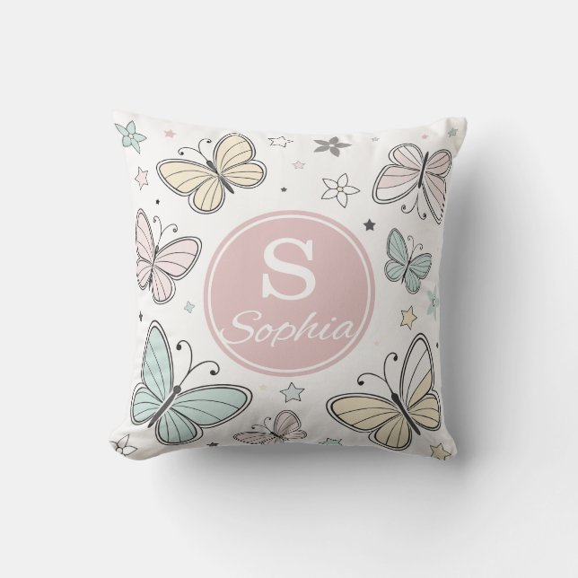 Girls Butterfly Monogram Cute Personalized gift Kissen (Vorderseite)