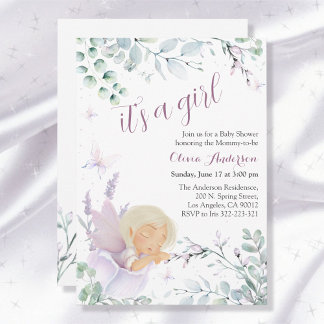 Girl's Butterfly Watercolor Blume Baby Shower Einladung