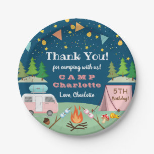 Girls Camping Birthday Camp Out Party Papierplatte Pappteller