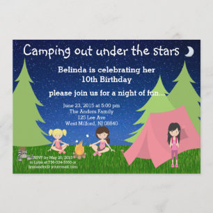 Girls Camping Geburtstagseinladung Einladung