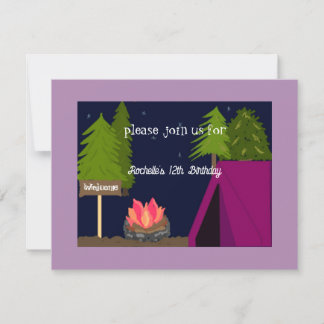 Girls Camping Sleepover Geburtstagsparty Einladung