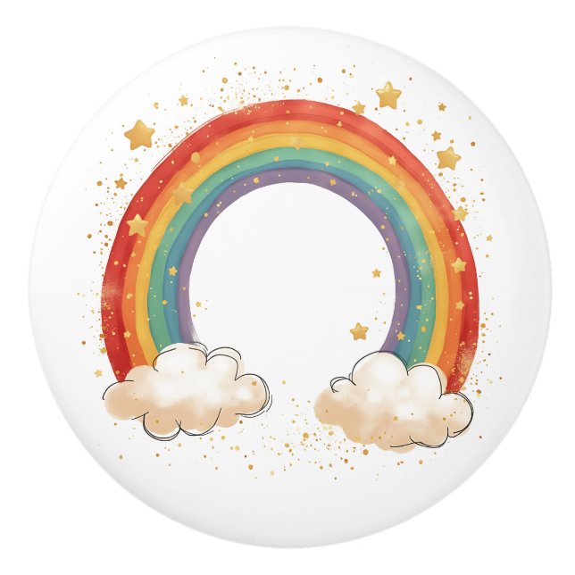 Girls'  Charming Rainbow with Glowing Stars Keramikknauf (Vorderseite)