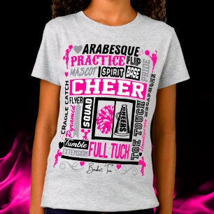 Girls Cheerleader Typografie in Black and Pink T- T-Shirt