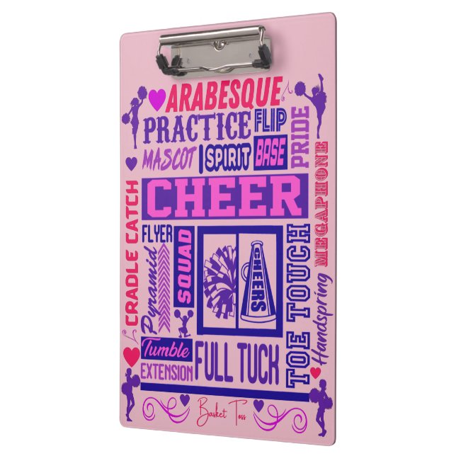 Girls Cheerleading Lila Typografie Klemmbrett (Links)