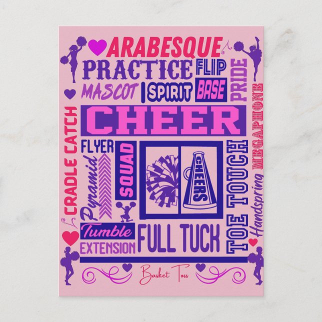 Girls Cheerleading Lila Typografie Postkarte (Vorderseite)