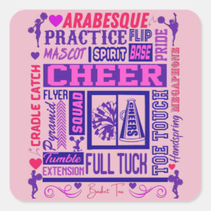Girls Cheerleading Lila Typografie Quadratischer Aufkleber