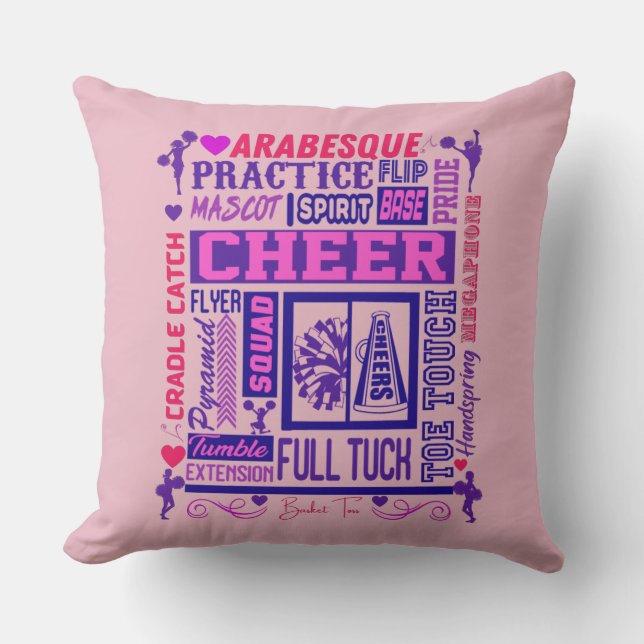 Girls Cheerleading Pink und Lila Word Art Kissen (Vorderseite)