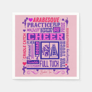 Girls Cheerleading Pink und Lila Word Art Serviette